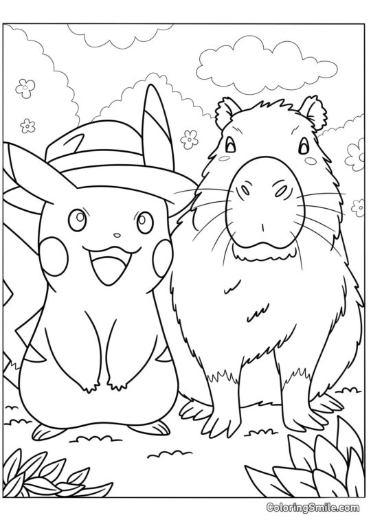 Capybara und Pikachu - Ausmalbild