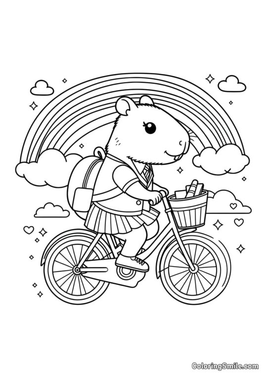 Capybara-Mädchen auf einem Fahrrad - Ausmalbild