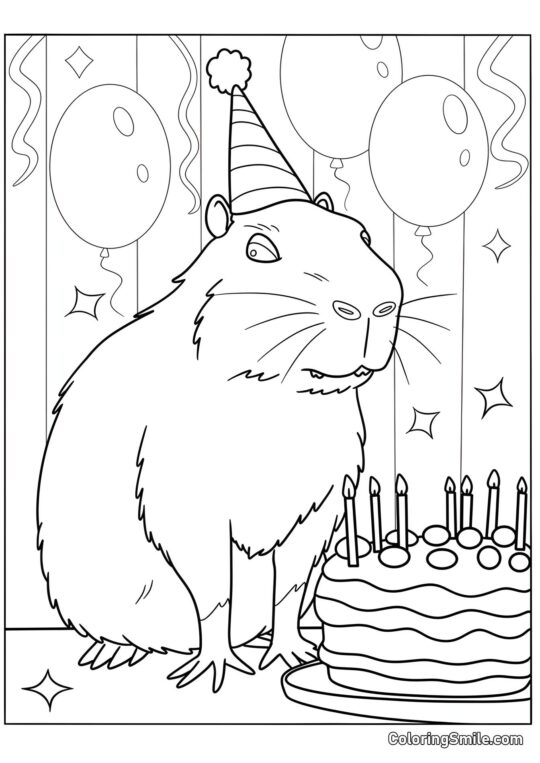 Capybara zum Geburtstag - Ausmalbild