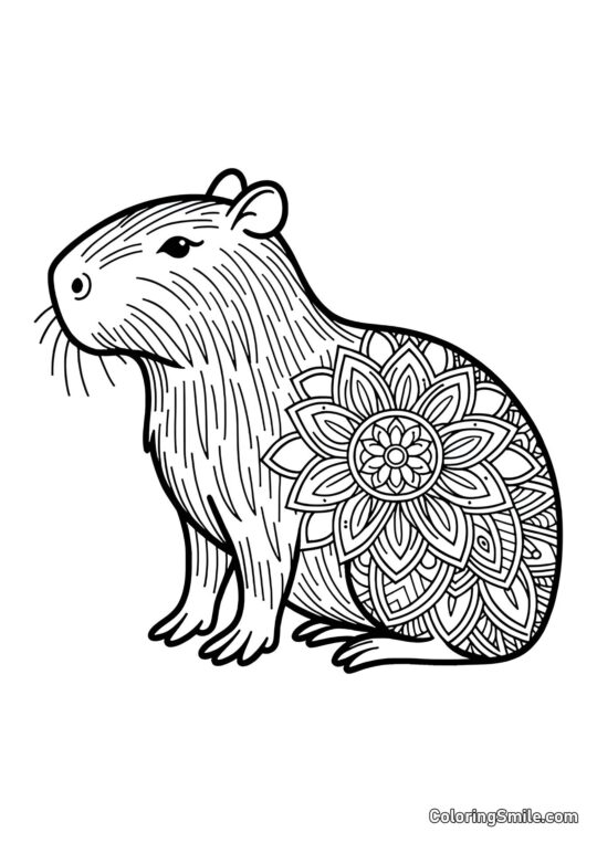 Capybara mit Antistressblume - Ausmalbild