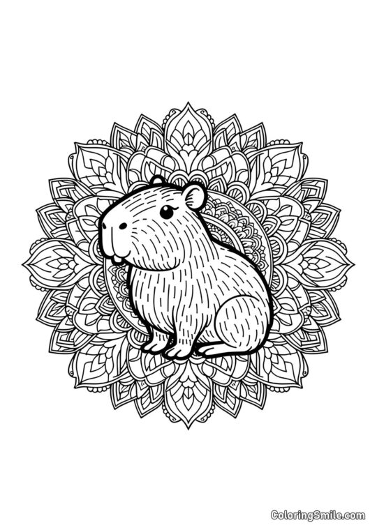 Capybara mit Mandala im Hintergrund - Ausmalbild