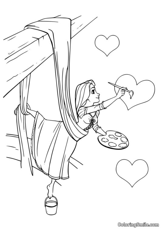 Rapunzel zeichnet Herzen Rapunzel zeichnet Herzen - Ausmalbild