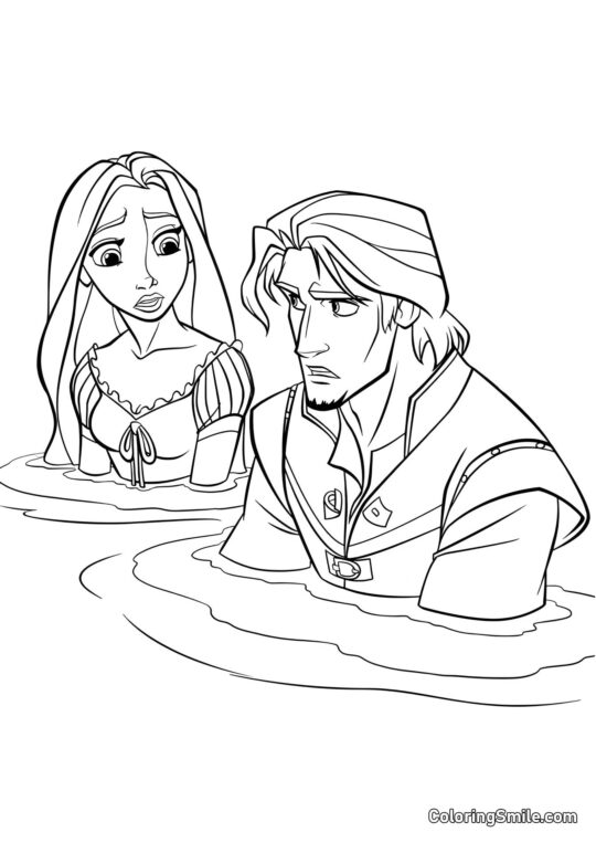 Rapunzel und Flynn im Wasser Rapunzel und Flynn im Wasser - Ausmalbild