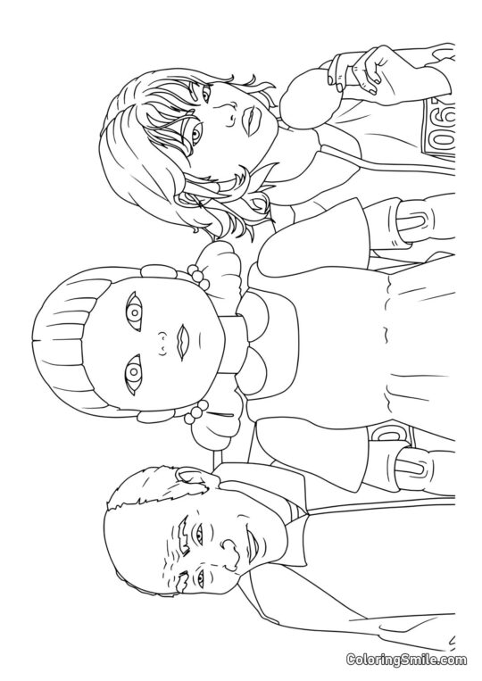 Puppe und Spieler Squid Game - Ausmalbild