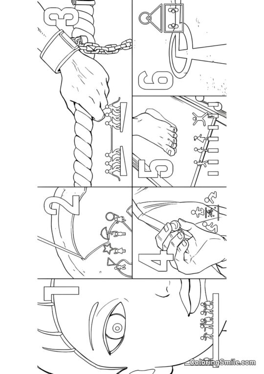 Alle Spiele aus Squid Game Staffel 1 - Ausmalbild