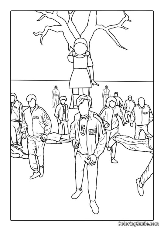 Rotlicht Grünlicht (Erstes Squid Game) - Ausmalbild