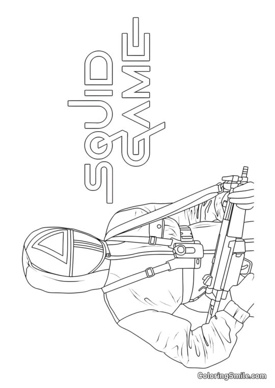 Soldat mit Waffe aus Squid Game - Ausmalbild