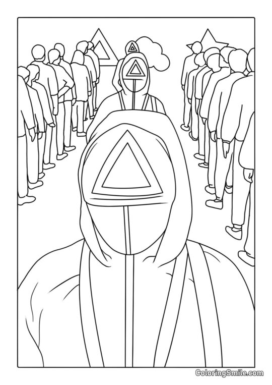 Spieler und Wächter aus Squid Game - Ausmalbild