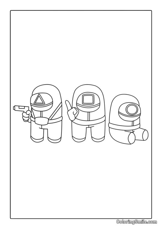 Wächter aus Squid Game im Among Us Stil - Ausmalbild