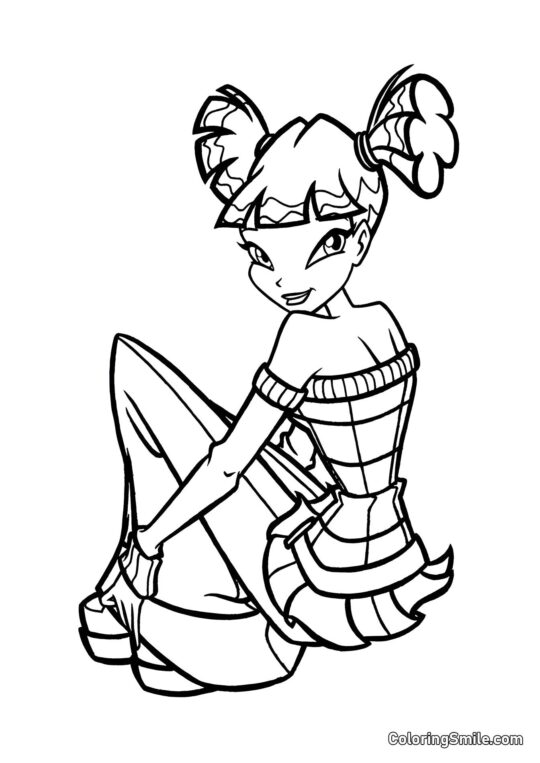 Winx Musa sitzt auf dem Boden - Ausmalbild