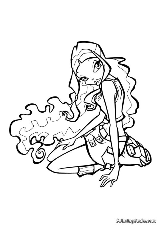 Layla sitzt auf dem Boden - Ausmalbild