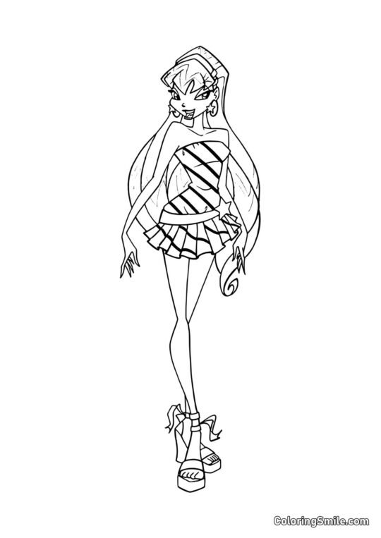 Stella in einem kleinen Kleid - Ausmalbild