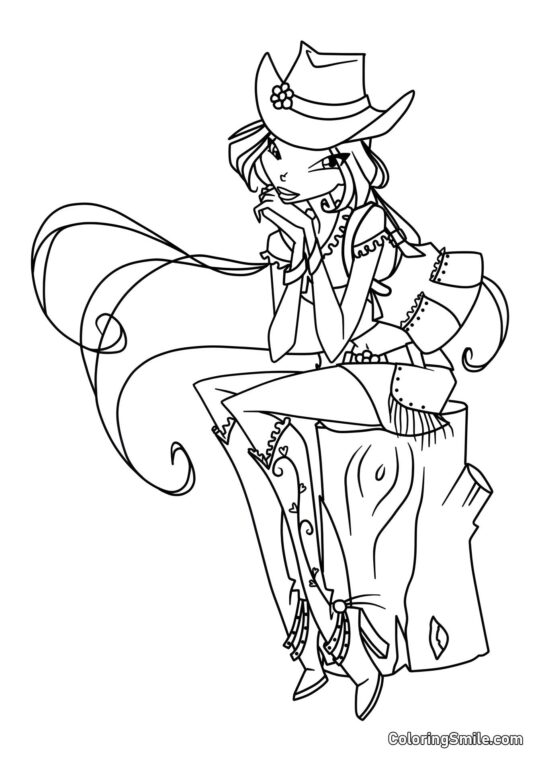 Flora in einem modischen Hut - Ausmalbild