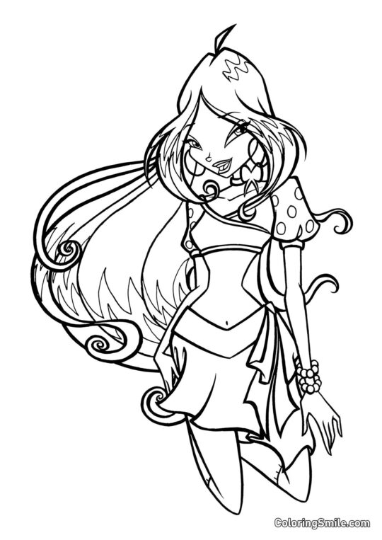 Winx Flora kniend - Ausmalbild