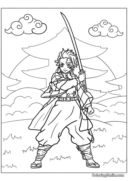 Lächelnder Tanjiro Kamado - Ausmalbild