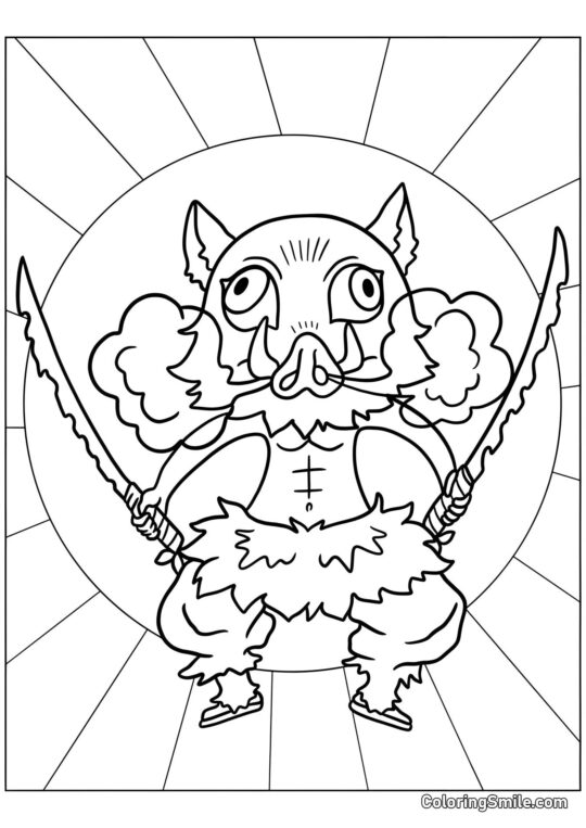 Inosuke Hashibira mit zwei Klingen - Ausmalbild