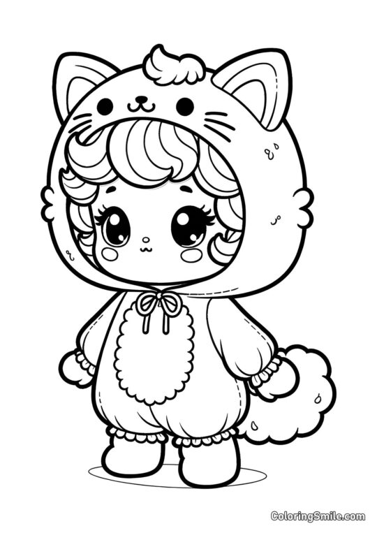 Puppe im Katzenkostüm - Ausmalbild