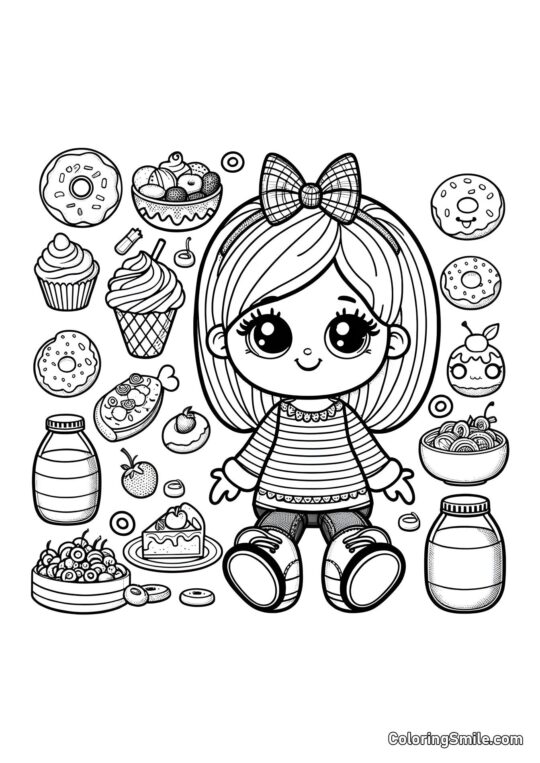 Puppe mit Leckereien - Ausmalbild