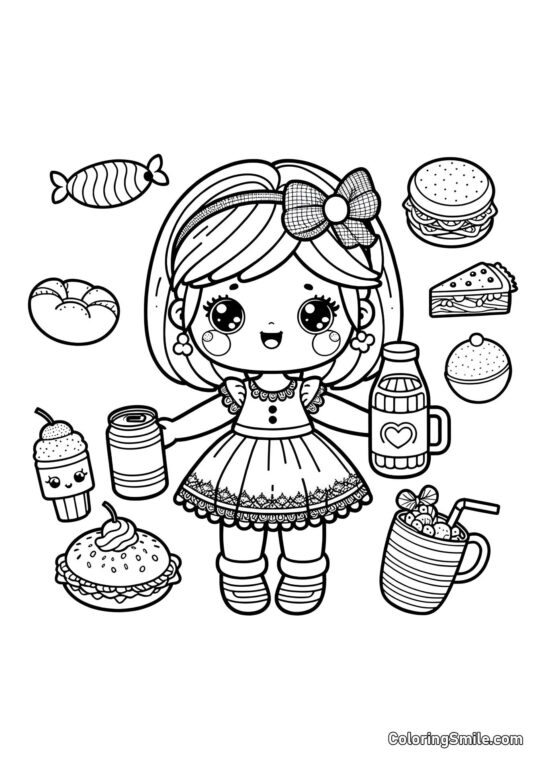 Puppe mit Essen - Ausmalbild