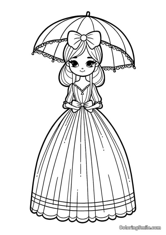 Puppe mit Regenschirm - Ausmalbild