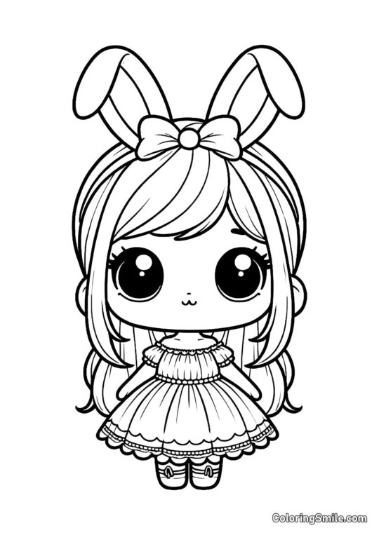 Niedliche Puppe mit Hasenohren - Ausmalbild