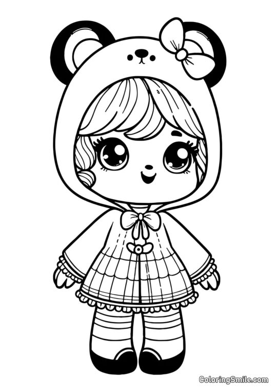 Puppe im Pandakostüm - Ausmalbild