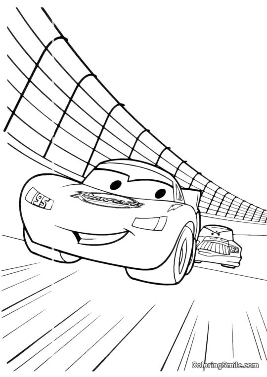 McQueen wird im Rennen verfolgt McQueen wird im Rennen verfolgt - Ausmalbild