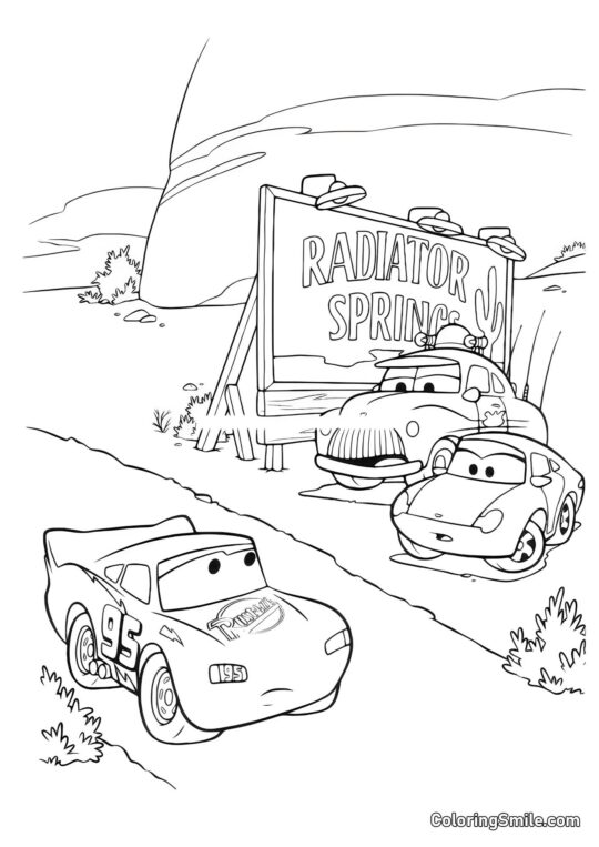 Autos am Stadteingang Autos am Stadteingang - Ausmalbild