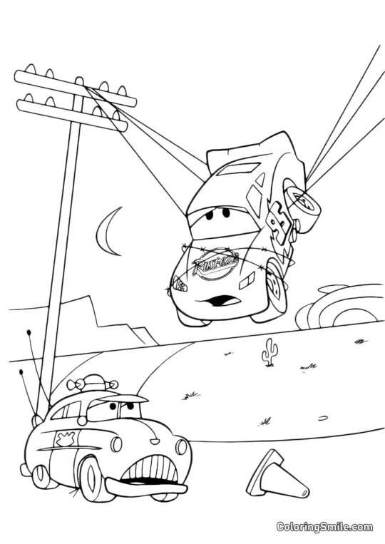 McQueen hängt an Pfosten McQueen hängt an Pfosten - Ausmalbild