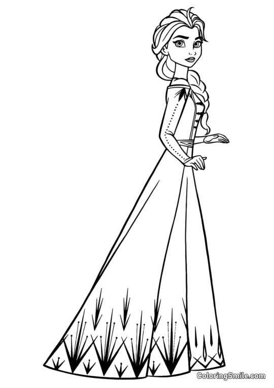 Elsa in einem schönen Kleid - Ausmalbild