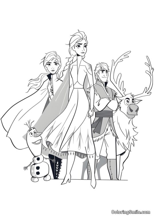 Elsa, Anna, Kristoff, Sven und Olaf - Ausmalbild