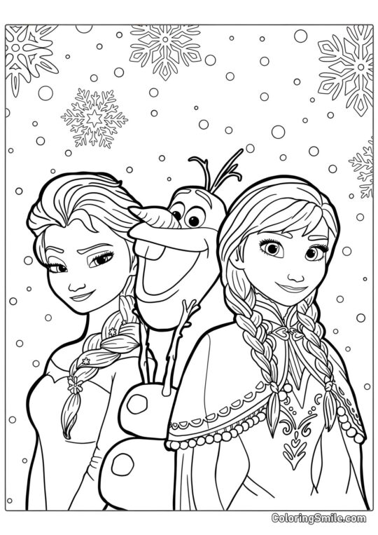 Elsa, Anna und Olaf - Ausmalbild