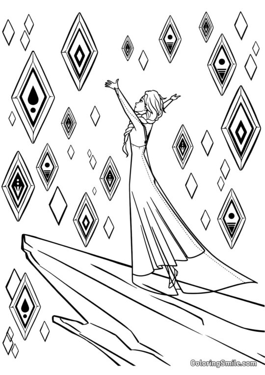 Elsa und die elementaren Kristalle - Ausmalbild
