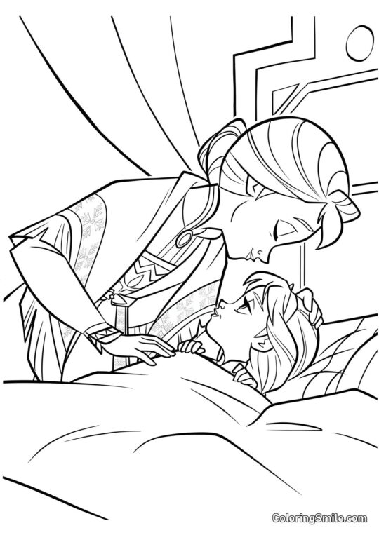 Kleine Elsa mit Mama - Ausmalbild