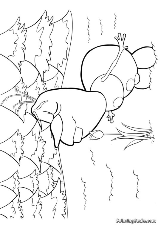 Olaf schnüffelt an einer Blume - Ausmalbild