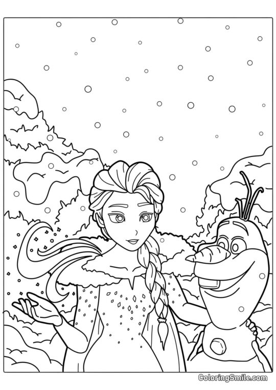 Prinzessin Elsa und der Schneemann - Ausmalbild